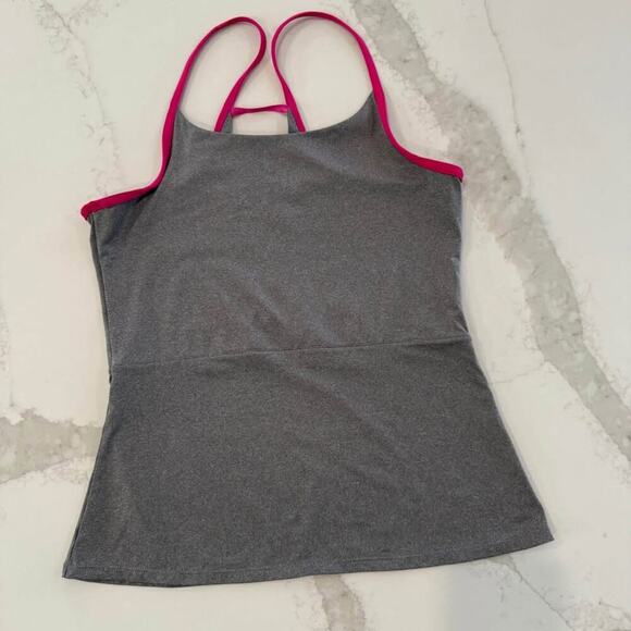 Fabletics Peplum Gray Athletic TankTop Lattice Strappy Back Womens Large Workout - Picture 1 of 6